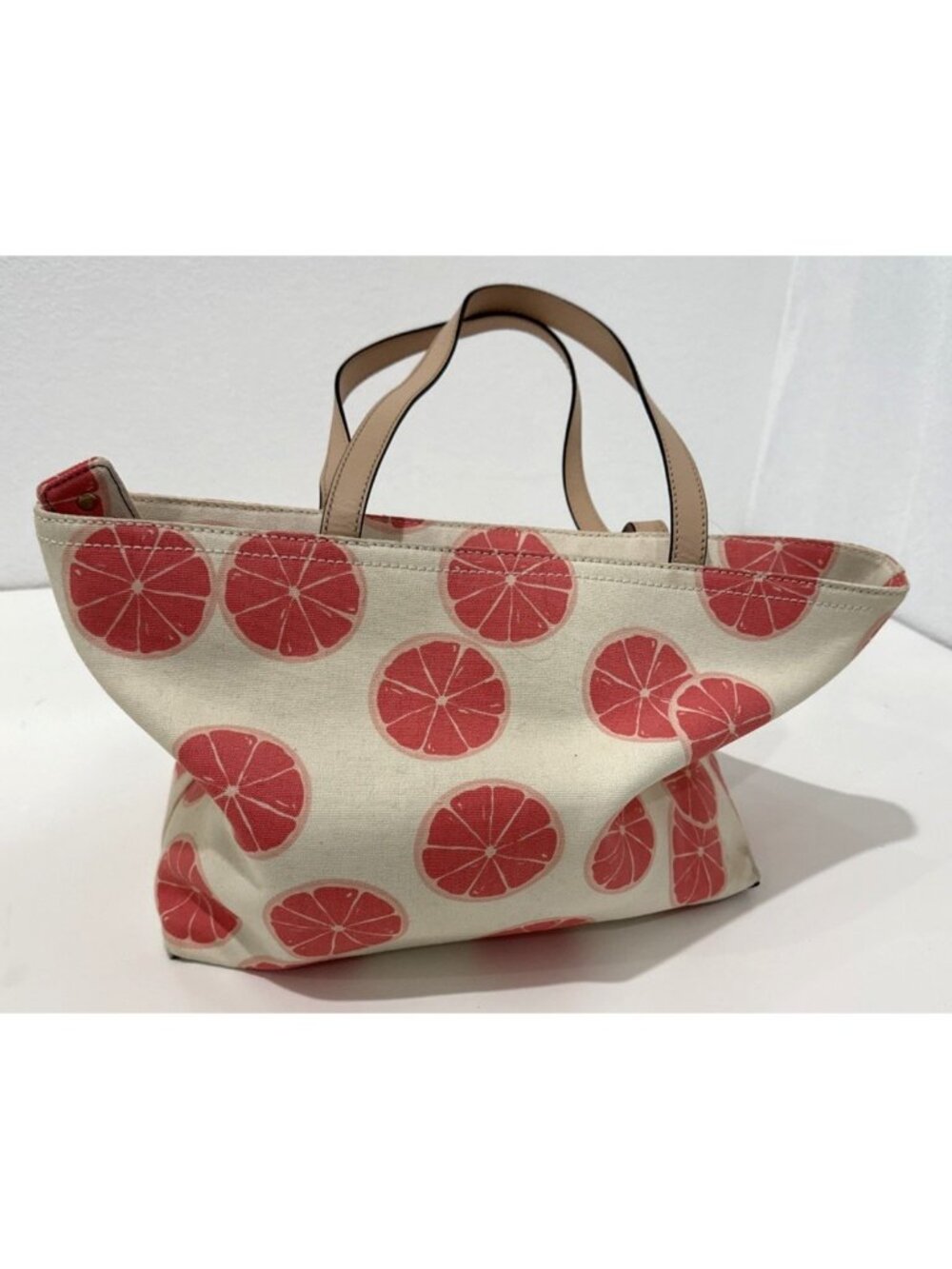 Kate Spade Flights Of Fancy Francis 'Pucker Up' Grapefruit Canvas Tote Purse Bag - Picture 5 of 11